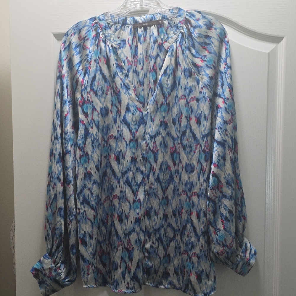 Hazel Blue and White Patterned Blouse